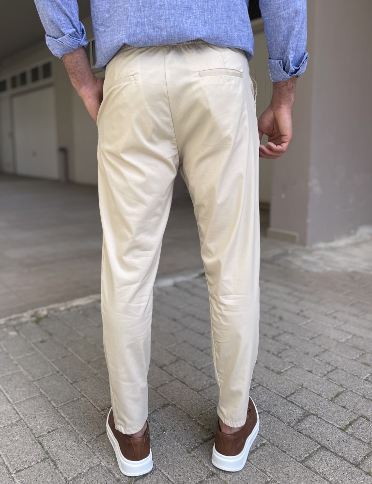 Ανδρικό μπεζ υφασμάτινο παντελόνι με πιέτα PNT5013B φωτογραφία